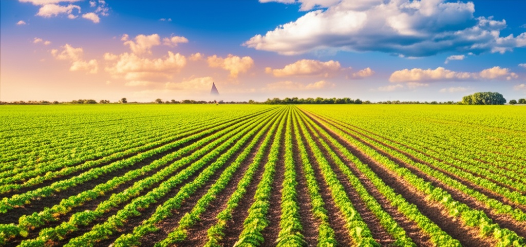 Bright organic farm field with crops
